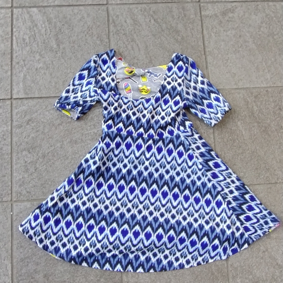 Emily West Girls Multicolored Reversible no size tag Emoji/Crazy Blue FlowyDress - Picture 9 of 11